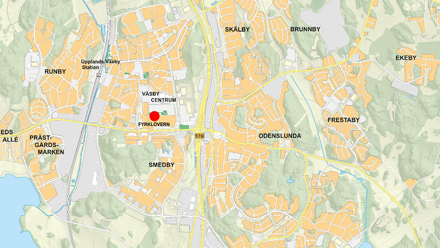 Karta över Fyrklöverns placering i Upplands Väsby kommun.