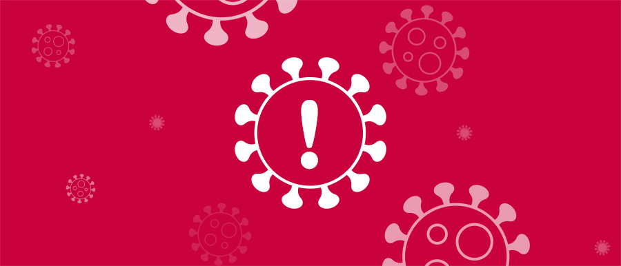 Symbolen som ser ut som virus på en röd bakgrund. I symbolen finns ett utropstecken.
