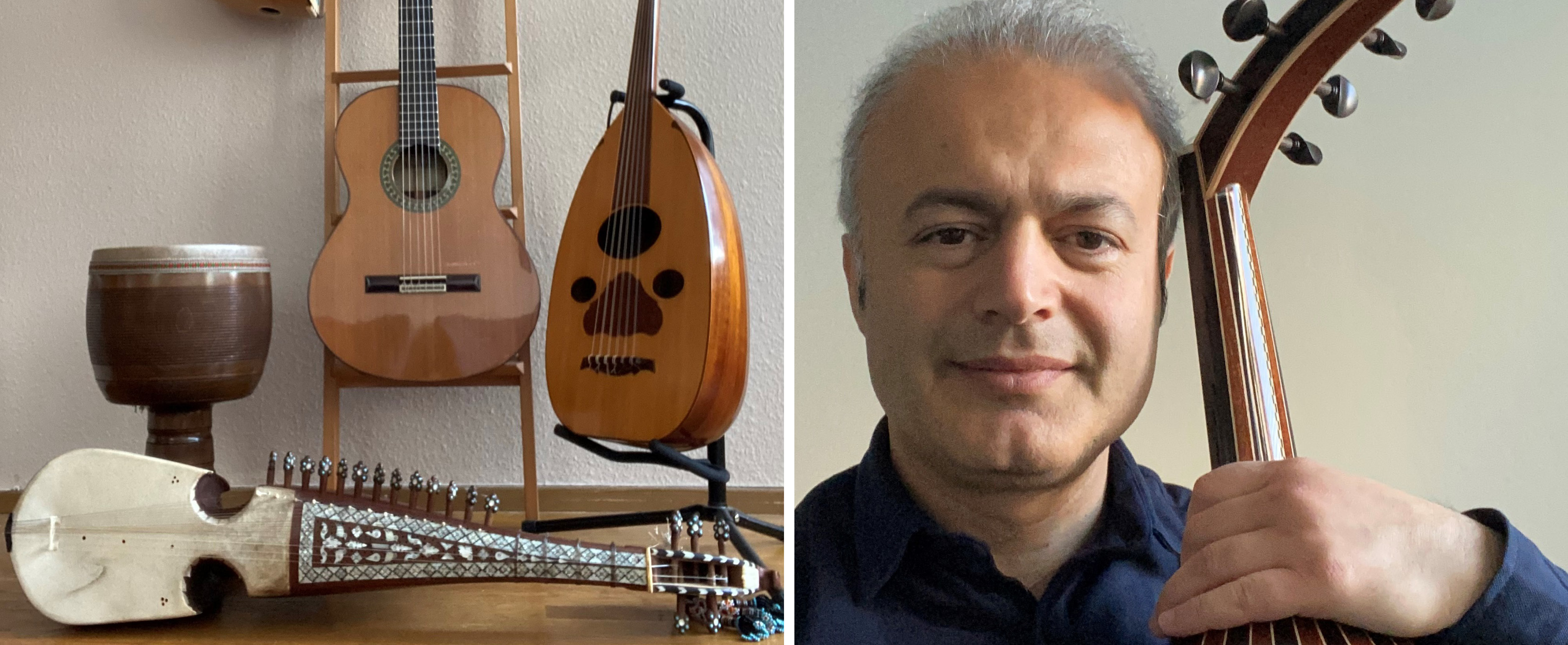 Lärare Mohammad Khaladyan och olika typer av instrument.
