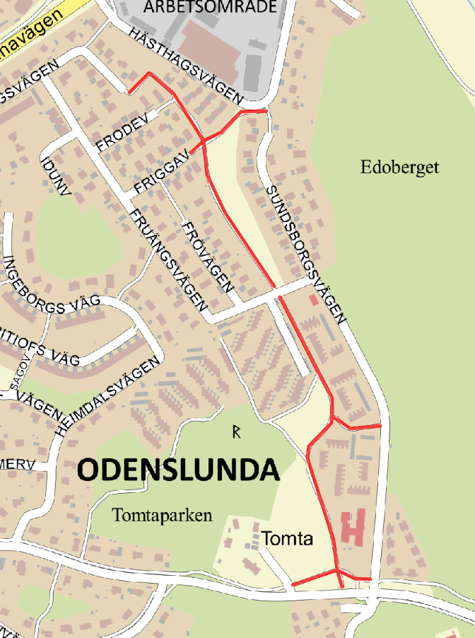 Kartbild över sträckan som får ny belysning.