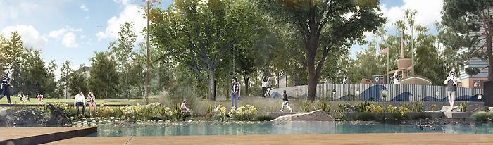 Illustration av parken och dammen