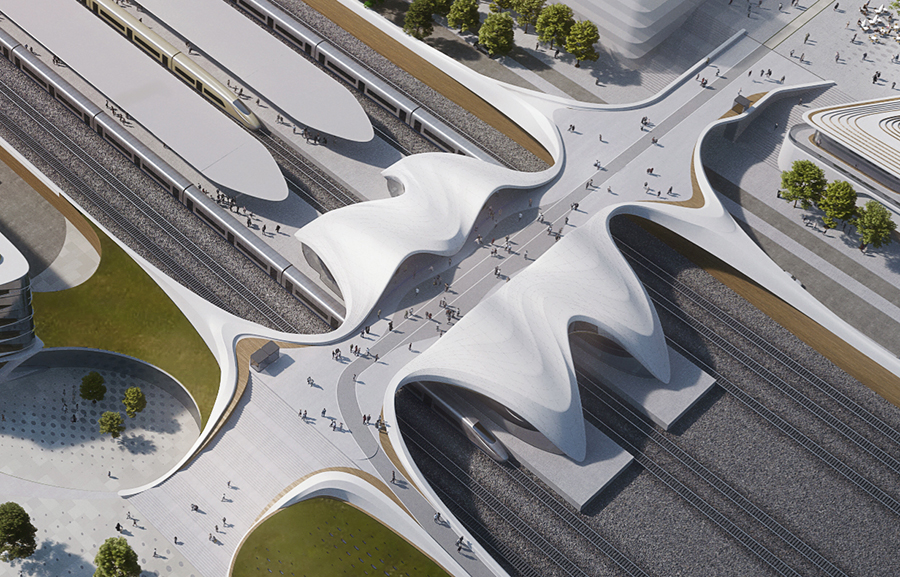 Zaha Hadid architects vision av den norra bron i projekt Väsby Entré