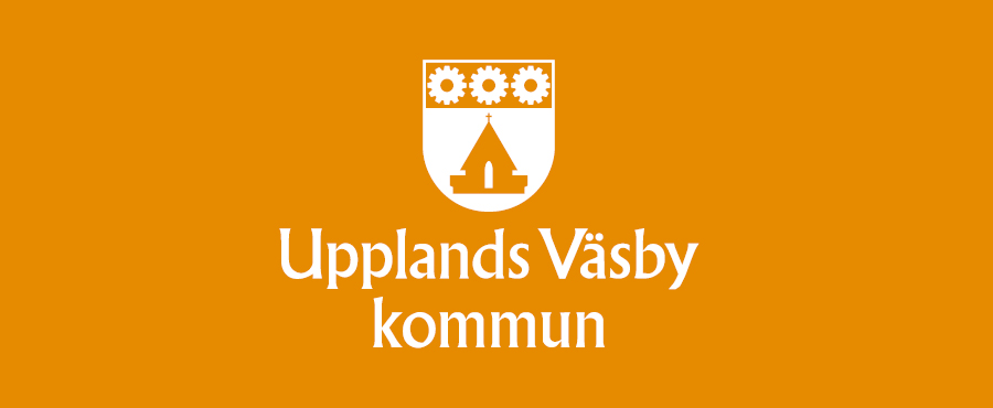 Kommunvapnet med en orange bakgrund. 