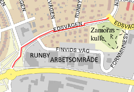Kartbild över Edsvägen som får ny LED belysning.