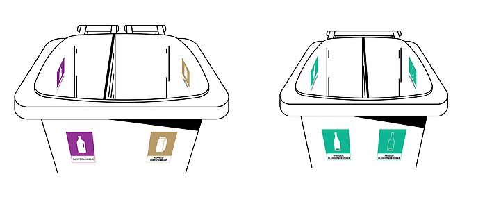 Tecknad närbild av två sopkärl.