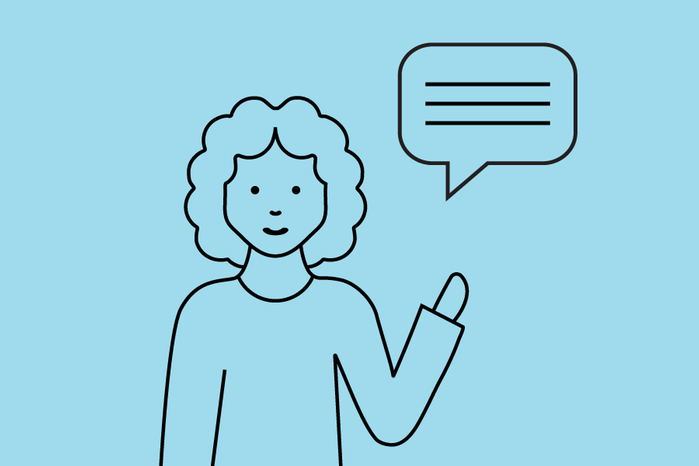 Illustration som visar en kvinna och en pratbubbla.