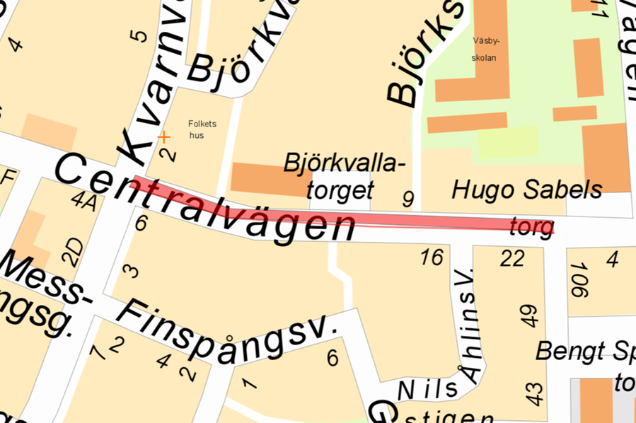 Kartbild över sträckan där ny belysning sätts upp.