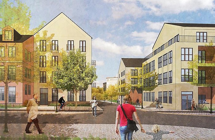 Ny lokalgata sett från Optimusvägen. Bild: Kod arkitekter AB