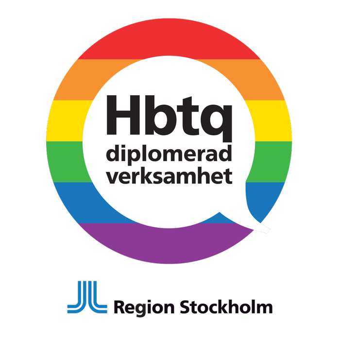 Region Stockholms dekal för HBTQ-certifiering.