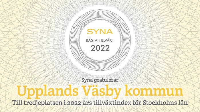 En utmärkelse med texten Bäst tillväxt 2022 som en tredje plats för Upplands Väsby kommun