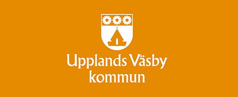 Kommunvapnet med en orange bakgrund. 