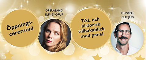 Fotografi på artisterna som uppträder den 2 juni och bakgrunden är guldig med stjärnor.