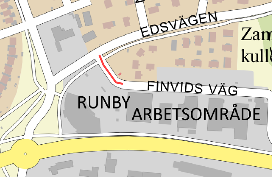 Kartbild över gång- och cykelvägen vid Vassundagränd som får ny asfalt
